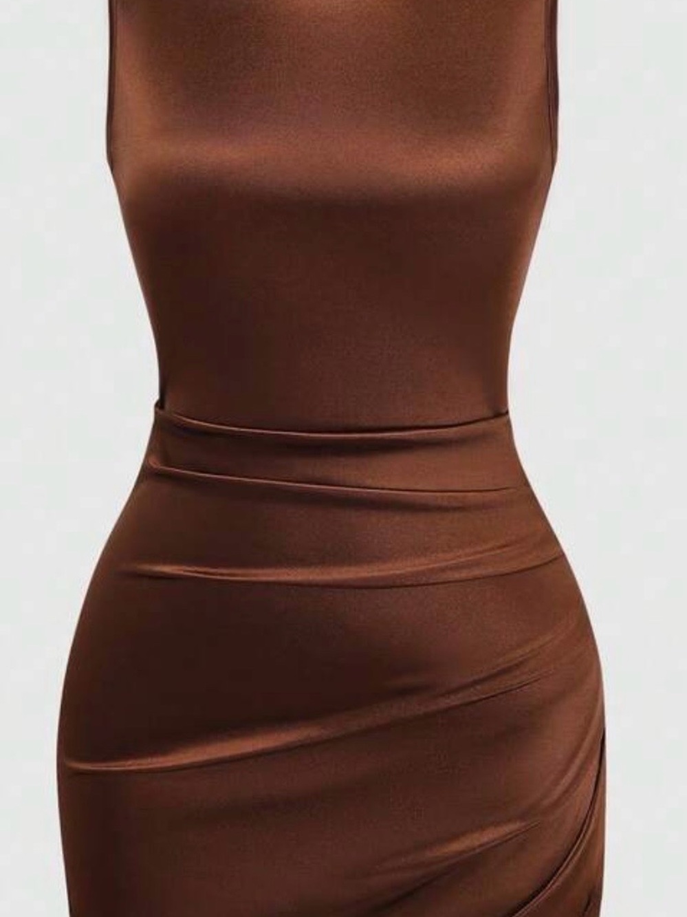 SHEIN Chocolate Brown Strapless Satin Bodycon Dress